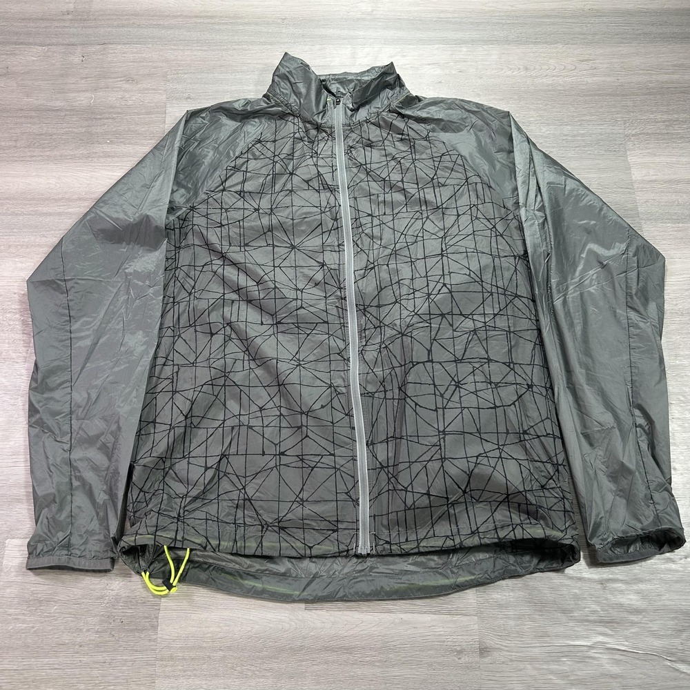 Brooks Jacket Mens Medium Gray Full Zip Geometric Windbreaker Running 210838